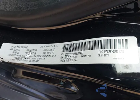 2015 Chrysler 200 C из США, поврежденный, VIN 1C3CCCCG0FN686698